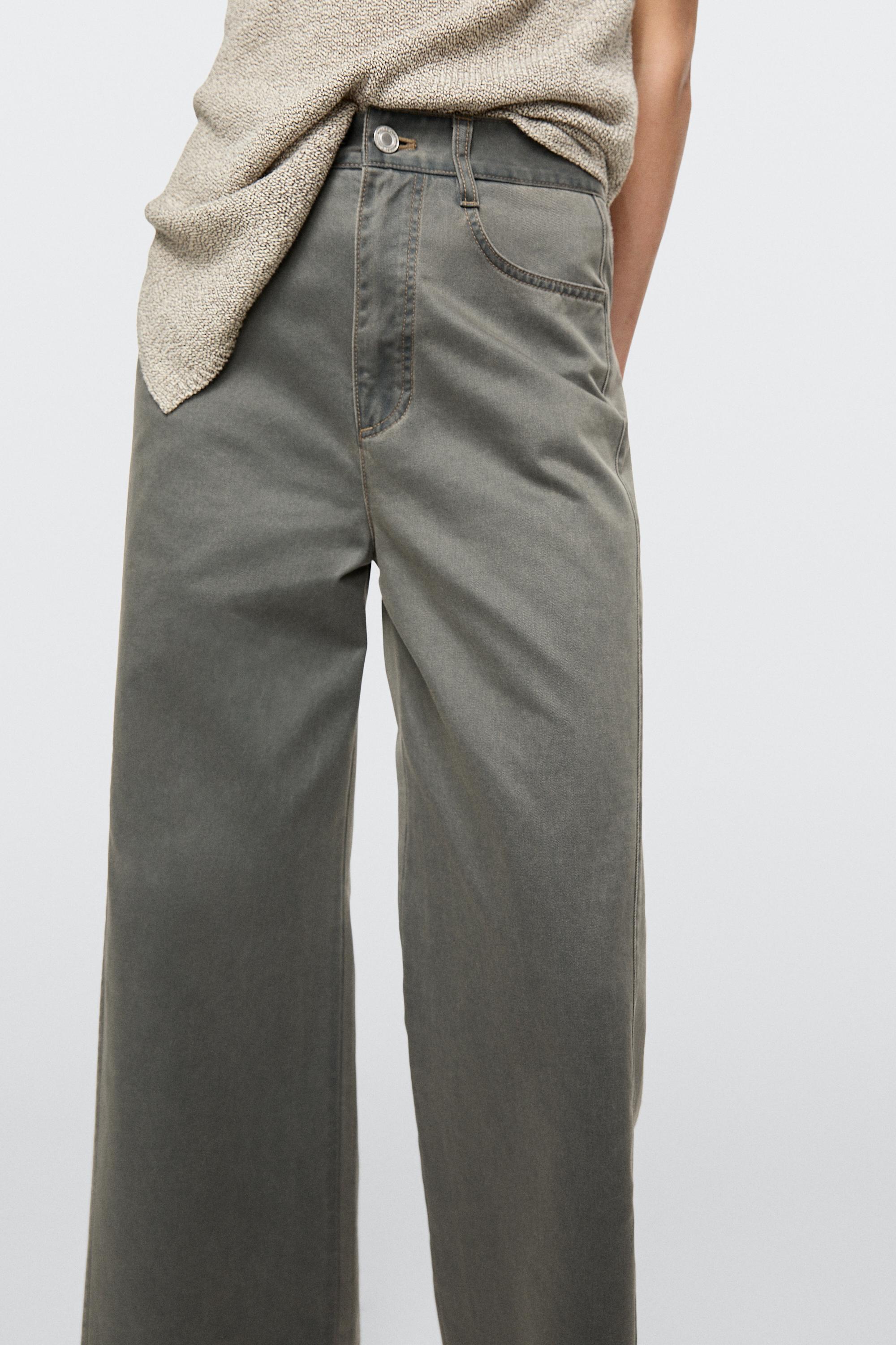 Wide-leg cotton jeans with denim detail